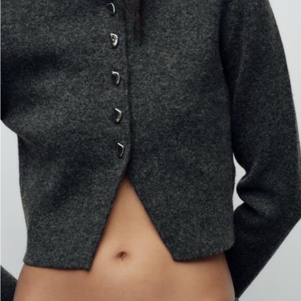 Zara Charcoal Button-Up Blazer